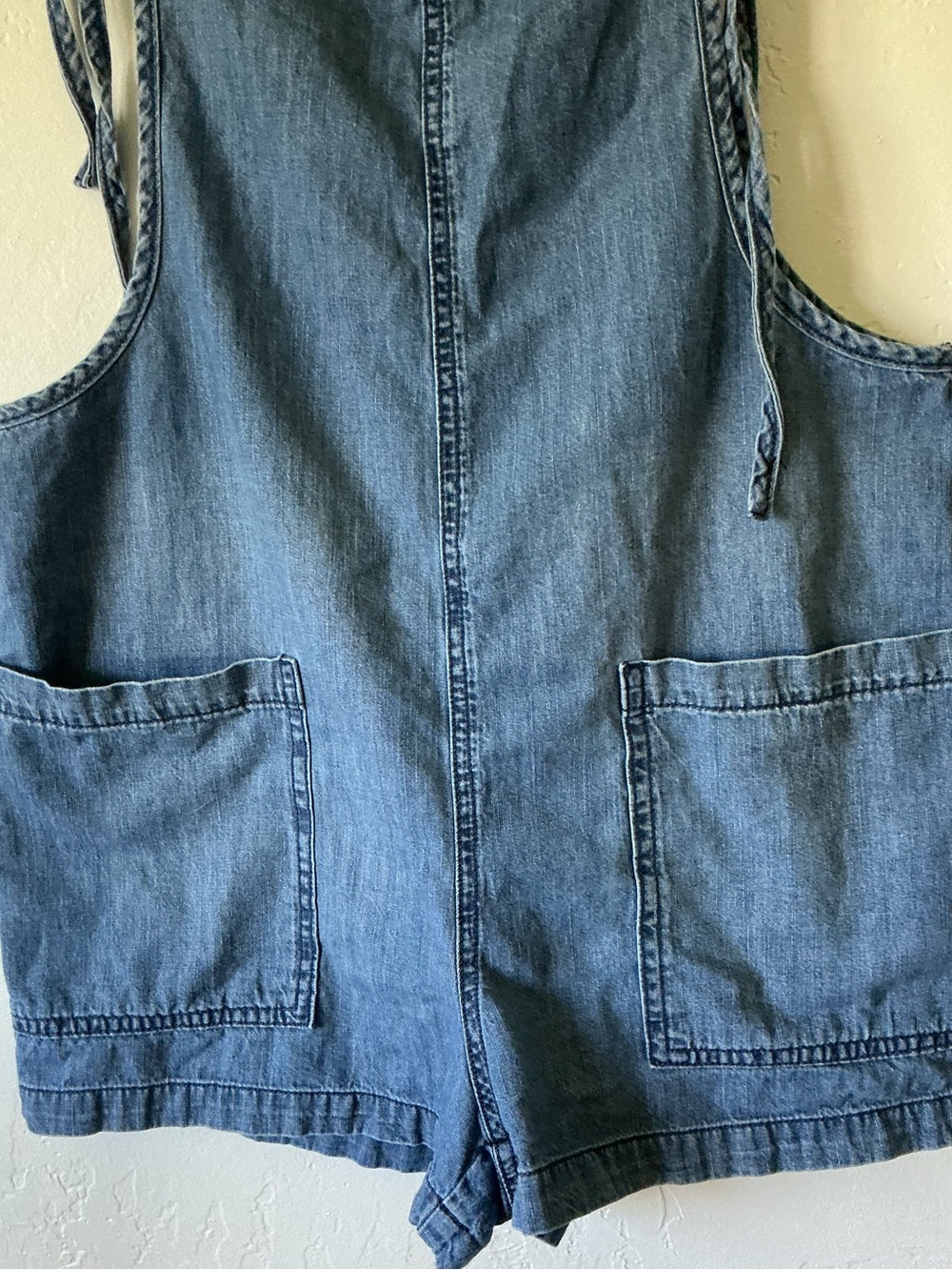 Vanilla Star Denim Tie-Strap Romper with Front Pockets - Picture 3 of 9